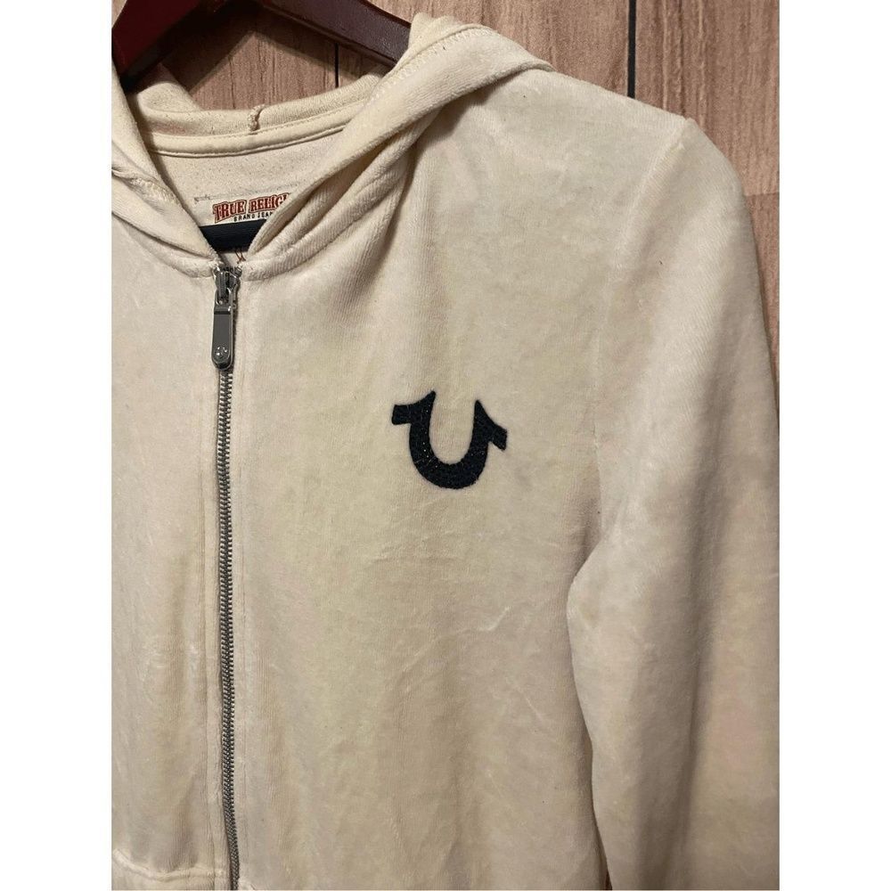 True Religion XS Buddha zip up hoodie sweatshirt cream black Y2K - Picture 4 of 8